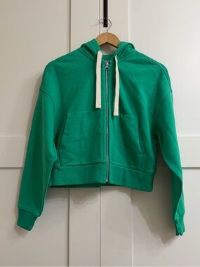 Everlane The Track Organic Cotton Hoodie in Bright Jade, Size XXS